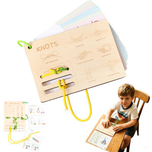 Wooden Knot Board for Kids Learn to Tie Rope Portable Practice Set Fine Motor Skills Life Skills Hand Eye Coordination Parent