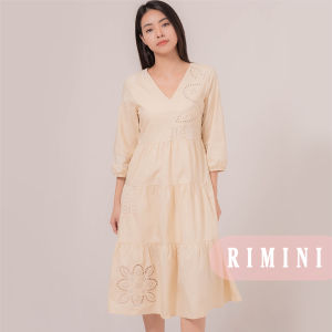 RIMINI - Dress Cewe Casual Lengan Panjang Vneck Ruffle Bordir Dinner XS-XL - Dewlany Dress 5110-1