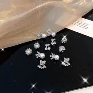 Anting Korea Stud Kristal Berlian Bahan Titanium Steel Anting Tusuk Korea Silver Aksesoris Perhiasan