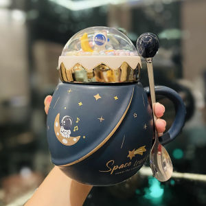 Astronaut Series Ceramic Mug with Lid Spoon Cute Business Gift Box Creative Ceramic Coffee Tea Cup Holiday Birthday Girls Gifts