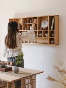 Rustic Chinese Style Tea Set Stand Wall Mounted Simple Wooden Multi-Purpose Shelf for Tea Pot And Cup Storage Scandinavian Style Cabinet Organizer