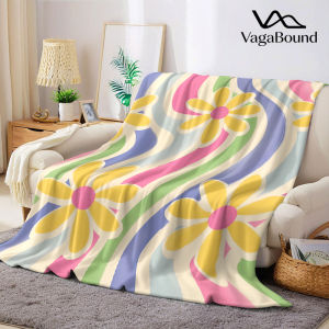 Retro Daisy Wave Flannel Blanket Warm Soft Halloween Christmas Decorative Couch Warm Cozy All-Season Gift