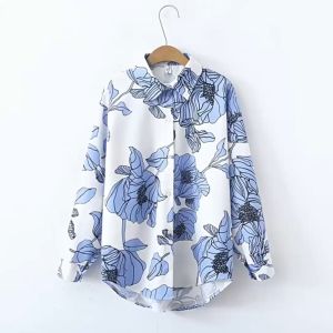 Hong Kong style long sleeved new blouses women Lapel Long-Sleeved Fashion Kemeja Perempuan Lengan Panjang European Style