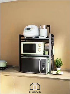 Kitchen Microwave Rack Telescopic Adjustable Steel Material Space Saver Kitchen Rack