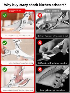 MONLEYTA | German Multifunctional Kitchen Scissors Stainless Steel Chicken Bone Clippers Strong Duck Goose Bone Food Special Scissors