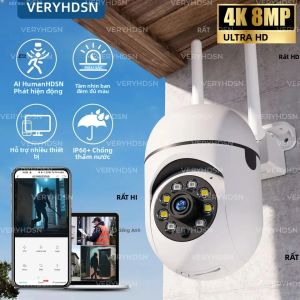 Camera An Ninh Không Dây PTZ 8MP Wifi IP Ngoài Trời Với Zoom 4X Theo Dõi Chuyển Động Người Bằng AI Âm Thanh Hai Chiều Tầm Nhìn Ban Đêm HD Màu Sắc