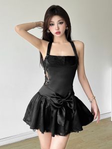 Váy Ngắn Không Tay Cổ Treo Thắt Nơ Ren Bó Eo Cho Bé Gái Mùa Hè Phong Cách Ngọt Ngào Váy Công Chúa