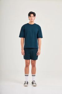 YuenPuen 1 เซต 2 ตัว เสื้อยืดยืนพื้น Oversize สีเบบี้บลู สีกรมท่า ไม่ยืด ไม่ย้วย ไม่ต้องรีด ผ้านุ่ม