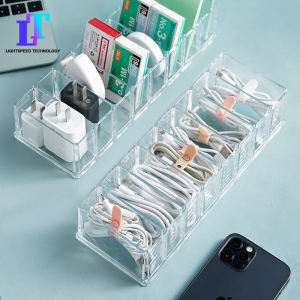 Earphone Data Cable Storage Box Multifunctional Transparent Uncovered Power Cord Finishing Grid Storage Box Simple Desktop Data Cable Mini Storage Artifact