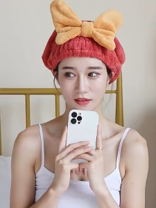 Quick-drying water-absorbing bow-shaped coral fiber Coral velvet bow dry hair cap