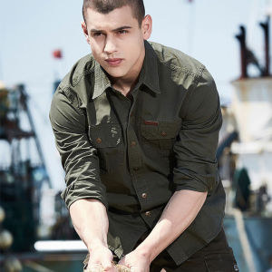 JEEP SPIRIT Mens New Long sleeved Shirt Loose Spring and Autumn Wash Sports Outdoor Pure Cotton Casual Fashion Work Shirt