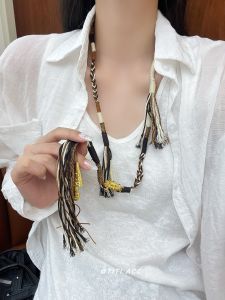 New Chinese Style Handwoven Sunflower Long Necklace for Women Colorful Tassel Ethnic Fashion Sweater Chain Necklace