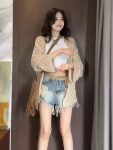 ⚡Port⚡ blouses women new style 2025 Loose V-neck Sun Proof Cardigan Summer Hollow-out Knitwear Long Sleeved Knitted Smock Women