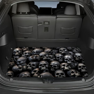 VIKAMA Dark Skeleton-Patterned Trunk Mat Gothic-Style Easy-Care Trunk Protector Punk-Style Car Interior Decorative Mat