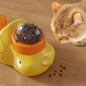 1 Pcs Little Yellow Duck Pet Feeder Interactive Training Device For Cats And Dogs Food Dispensing By Pressing Automatic Feeder