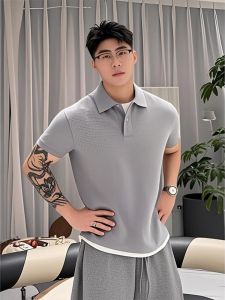Áo Thun Polo Tay Ngắn Màu Xám Phong Cách Mỹ Anh Mùa Hè Cho Nam Áo Thun Thường Ngày Dáng Rộng Không Cần Ủi Thoải Mái Thoáng Khí