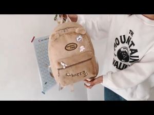 Tas Ransel Wanita Bulu Beruang Happy Bear Tas Backpack Perempuan Korean Lucu