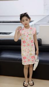 🌺👗 2025 ใหม่! ชุดกระโปรงเด็กหญิงแขนกุดผ้าบางเบา ลายดอกไม้สดใส สไตล์เอไลน์น่ารักๆ