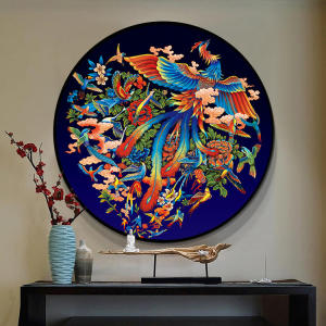 New Chinese Style round Chinese Style Dragon Hallway Living Room Decorative Painting Prosperity Brought by the Dragon and the Phoenix Hundred Birds Facing the Phoenix Seeking Painting Mural Hanging Painting