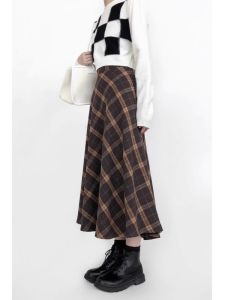 plus Size High Waist Woolen Midi Skirt Womens Autumn Winter Pear Shaped Body Hip Covering Slimming A-Line Skirt Casual Style