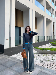 ไฮ เอว วินเทจ 100 ผ้าฝ้าย ขากว้าง กางเกงยีนส์ ผู้หญิง หลวม พรางหุ่น ฤดูใบไม้ร่วง ฤดูหนาว ทรงตรง กางเกงขายาว สีธรรมชาติ เอว สีอ่อน