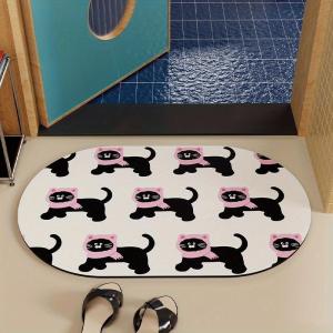 VIKAMA Cute Cartoon Cat Bathroom Mat Anti slip Water Absorption Quick drying Bathroom Shower Carpet Home Decoration