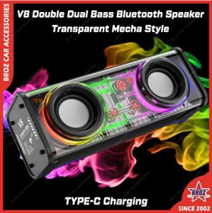 🎁 Original Product + FREE Shipping 🎁 V8 Transparent Mecha Wireless Bluetooth A88 Speaker Portable Subwoofer Stereo TWS Dual Machine Interconnection Speakers