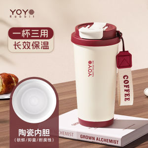 แก้วดื่มน้ำสแตนเลสแบบมีที่ใส่น้ำดื่มพร้อมตะเกียบสำหรับผู้หญิง แก้วกาแฟแบบมีชั้นในถ้วยดื่มน้ำแบบเคลือบเซรามิก แก้วดื่มน้ำแบบมีที่ใส่น้ำดื่มสำหรับใช้ประจำวัน