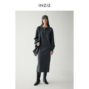 INSIS FEMME | Alpaca Wool Henry Collar Straight Knit Dress