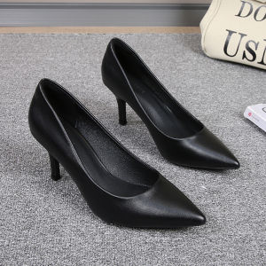 Soft Leather Pointed Toe Work Shoes Low Medium Heel Black Formal High Heel mid Heel Office Air Stewardess Shoes for Women