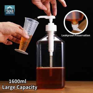 1600ML Liquid Dispenser with Coffee Syrup Drip Bottle Hydraulic Pump Nozzle Head Kitchen Honey Jar Container