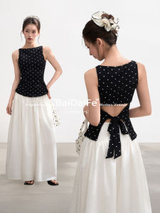 BAIDAIFEI | Áo Camisole Dễ Thương Với Họa Tiết Chấm Bi và Nơ