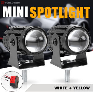 REVO 2pcs. Mini Motorcycle Driving Lights White+Yellow Pair with Handlebar Switch