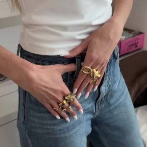 Ingemark | Ingemark Luxury Gold Color Stainless Steel Open Rings Women Bohemian Flower Heart-shaped Starfish Adjustable Knuckle Ring New