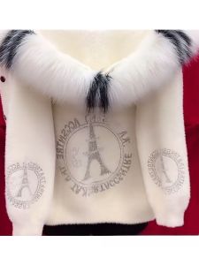 ฤดูใบไม้ร่วง ฤดูหนาว สไตล์ใหม่ อุ่น สีทึบหนา มีฮู้ด Faux ขนมิงค์ เสื้อแจ็คเก็ต ขนประดับ Rhinestone ปกเสื้อ ผู้หญิง เปิด คาร์ดิเกน