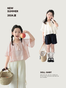 Sweet Tassel Girl Doll Shirt Baby Fashionable Top Summer New Arrival Korean Style Blue XiaoBa Childrens Clothing