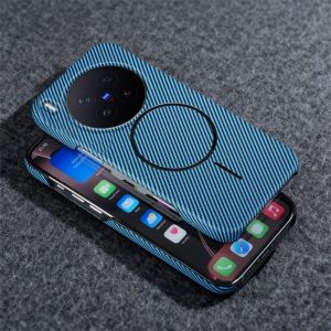 Fashion Half Frame Carbon Fiber Kevlar PC ForMagsafe Phone Case For VIVO X300 X200 IQOO 15 Pro Mini Ultra Matte Magnetic Cover