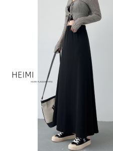 กระโปรงทรงเอสีดำผ้าถักเอวสูง กระโปรงยาวคลุมเข่าสไตล์เกาหลี สำหรับสาวๆ วัย 18-24 ปี ฤดูใบไม้ร่วง 2024 กระโปรงทรงเอทรงหลวม