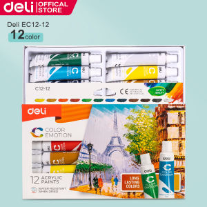 Deli Acrylic Paint Set 12/24 for Paintings of Colors Painting Materials Complete Set Non Toxic Non Fading Rich Pigments for Painters Beginners 12ml/pc EC12-24
