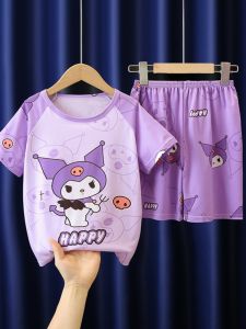 Lightweight Summer Childrens Sleepwear Half Sleeve Shorts Set Baby Home Clothes Boys Girls Thin Air Conditioning Suit