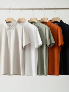 Skin-friendly Mulberry Silk Mens Business Casual Versatile Breathable Solid Color Polo Shirt Short Sleeve T-shirt Summer