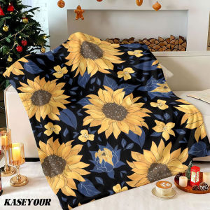 Beast Kingdom | Sunflower Navy Floral Winter Summer Flannel Blanket Throw Fleece Soft Fuzzy Plush Cozy Fleece Blankets for Sofa Ideal Gifts