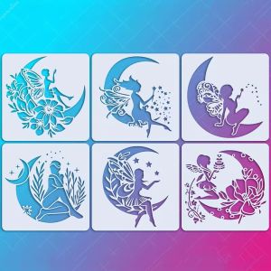 6pcs Moon Elf Series Stencils5.9 Reusable Plastic Templates for DIY Home DecorWall ArtGraffiti on Wood & StoneMoon Stencil