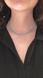 YLMyself 925 Silver Tennis Necklace - 3mm Turquoise Blue Stone 41/45CM Choker Chain Fine Jewelry for Women Real Silver
