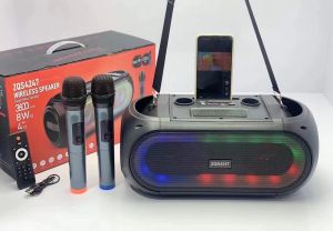With 2 pcs Wireless Mic  Super Bass BT-SPEAKER Wireless Bluetooth Speaker with LED Light bluetooth connectionTF card /U disk playback USB connection FM radio AUX connection
