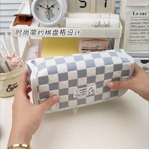 Hộp bút vải canvas sọc Caro siêu to đa năng hình chữ nhật đựng bút mỹ phẩm siêu xinh.