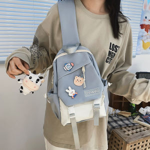 OUDENGPAI | 2024 New Womens Canvas Backpack Crossbody Bag Large Capacity Student Fashion Sweet College Style Zipper Closure Casual Scene