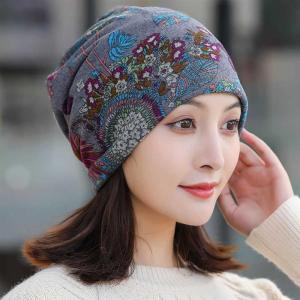 Womens Cotton Cap Autumn Winter Double Layer Moon Hat Breathable Bald Head Wrap Warm Sleep Cap All Seasons round Top No Brim