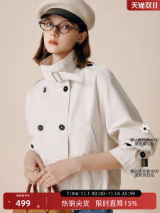 French Style Short Workwear Jacket Windbreaker Womens High-End Sensation Autumn New Loose Fit Beige Color Double Breasted Coat