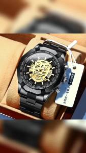 BINBOND | BINBOND Skeleton Skull Design Precise Quartz Wristwatches For Men Luxury Luminous Waterproof Auto Date Mens Watch Sturdy Reloj